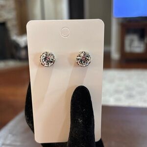 Harley Davidson Crystal Round Stud Earrings - Clear Silver Tone